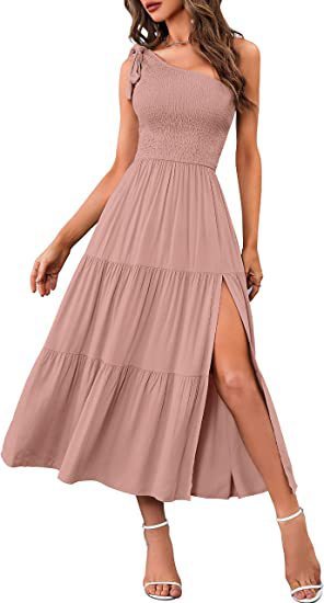 New Summer Fashion Women's One-shoulder Pleated Layered Hem Split Dress